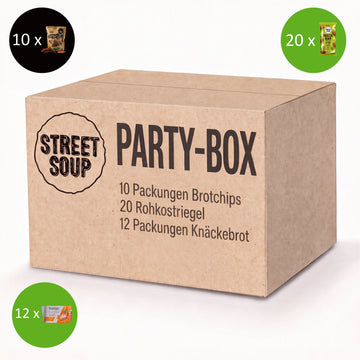 Snackbox für Partys: 10x Chips + 20x Fruchtriegel + 12x Knusperbrot